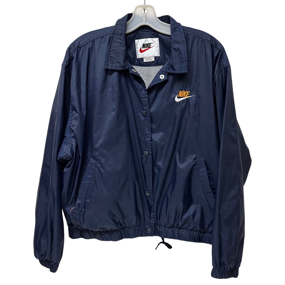 Nike Vintage Navy Blue Lined Windbreaker Coaches Jacket Mens Small L 12-14